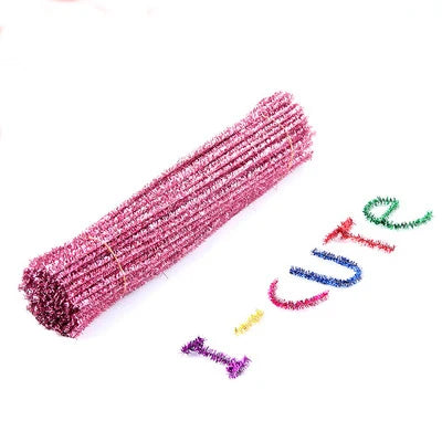 100pcs Glitter Chenille Stems Pipe Cleaners Plush Tinsel Stems Wired Sticks Kids Educational DIY Craft Supplies Toys Crafting