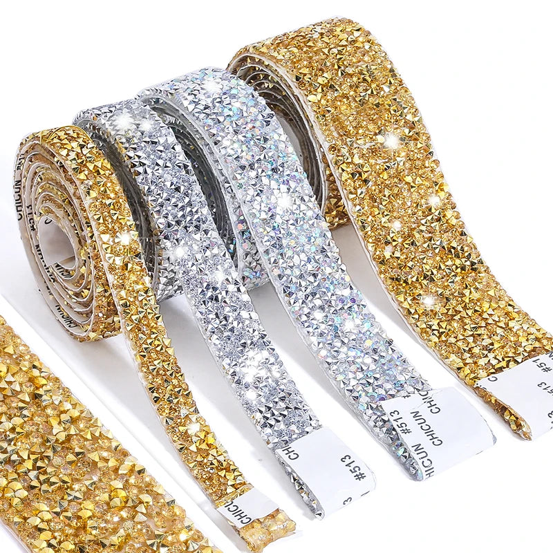 10mm-30mm Rhinestone Ribbons Self-Adhesive Trim Gift Handmade Rhinestone Stickers Applicator Ribbon With Rhinestones Appliques