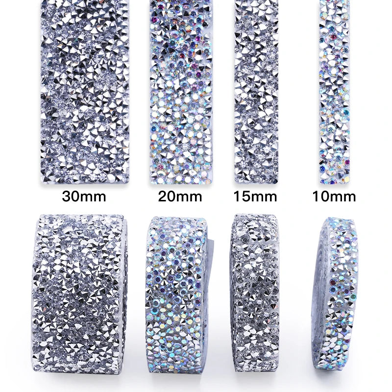 10mm-30mm Rhinestone Ribbons Self-Adhesive Trim Gift Handmade Rhinestone Stickers Applicator Ribbon With Rhinestones Appliques