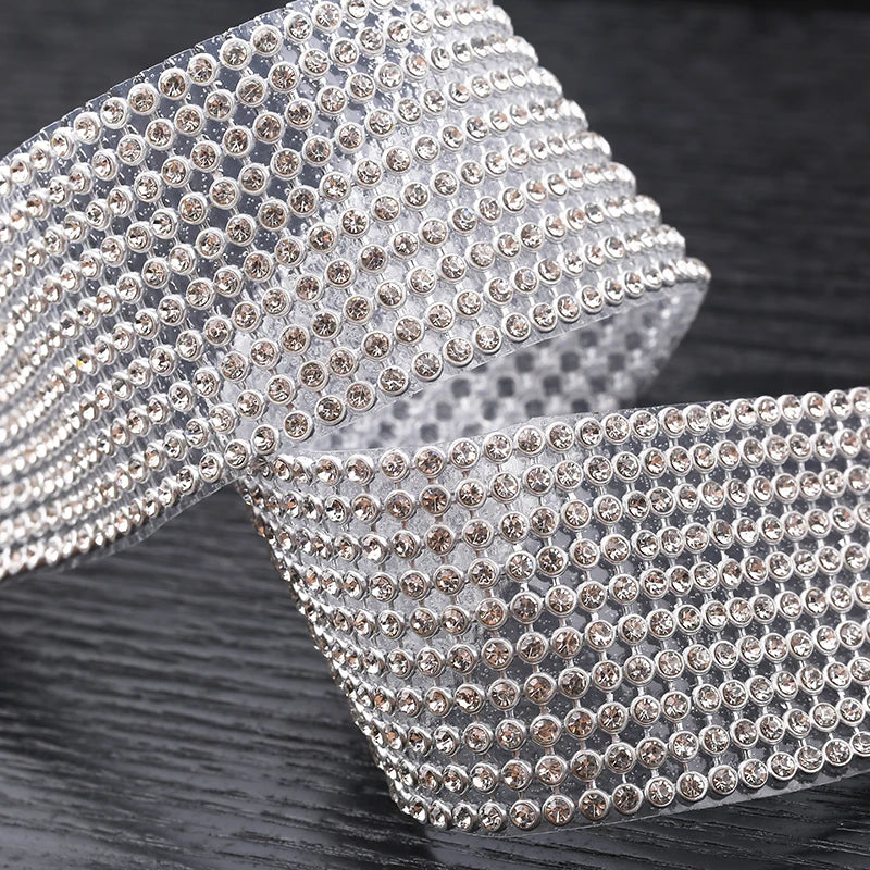 10rows Clear Crystal AB Rhinestone Trim Gold Crystal Hotfix Tape Glass Ribbon Rhinestone Decoration Iron on Garment Accessories