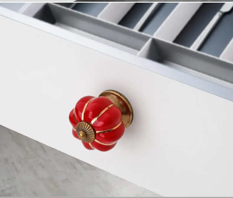 NAIERDI 40mm Pumpkin Ceramic Handles Drawer Knobs Cupboard Door Handles Single Hole Cabinet Handles with screws Furniture Handle