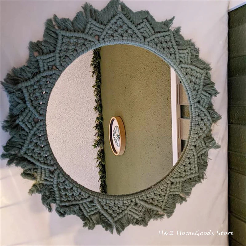 Bohemia Macrame Handmade Makeup Decorative Mirror Wall Tapestry For Bedroom Livingroom Bathroom Home Decor  Shower Round Mirrors