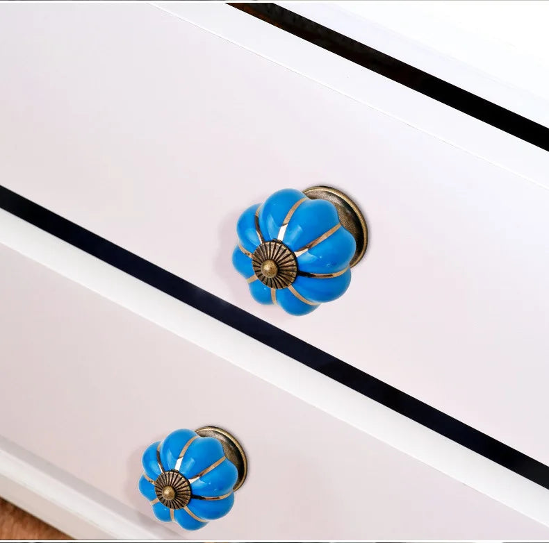 NAIERDI 40mm Pumpkin Ceramic Handles Drawer Knobs Cupboard Door Handles Single Hole Cabinet Handles with screws Furniture Handle