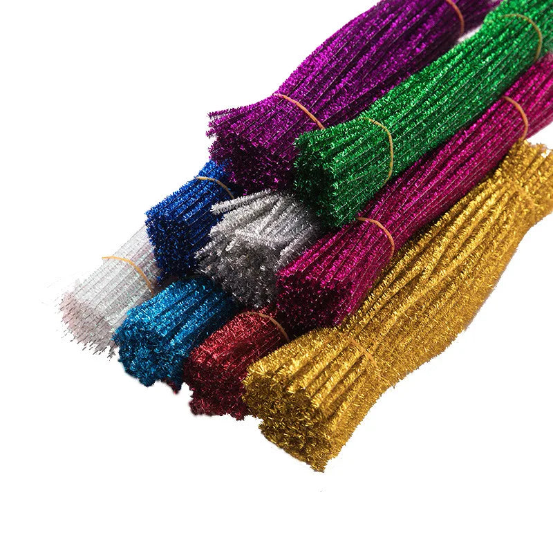 100pcs Glitter Chenille Stems Pipe Cleaners Plush Tinsel Stems Wired Sticks Kids Educational DIY Craft Supplies Toys Crafting