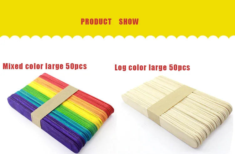 50Pcs Wooden Popsicle Sticks Natural Wood Ice Cream Sticks Creative Kids puzzle DIY Hand Crafts Building Blocks Accessories