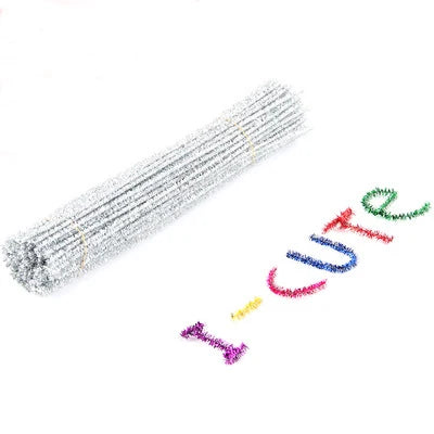 100pcs Glitter Chenille Stems Pipe Cleaners Plush Tinsel Stems Wired Sticks Kids Educational DIY Craft Supplies Toys Crafting
