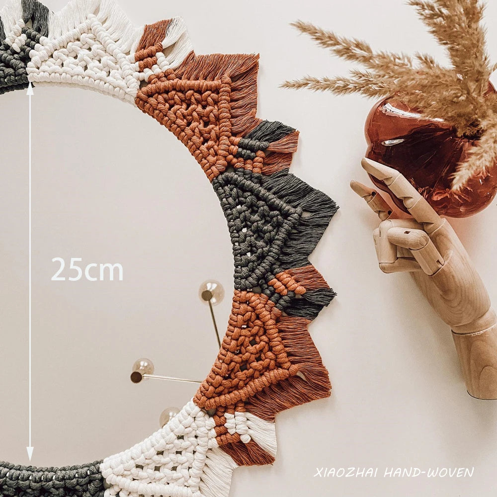Bohemia Macrame Handmade Makeup Decorative Mirror Wall Tapestry For Bedroom Livingroom Bathroom Home Decor  Shower Round Mirrors