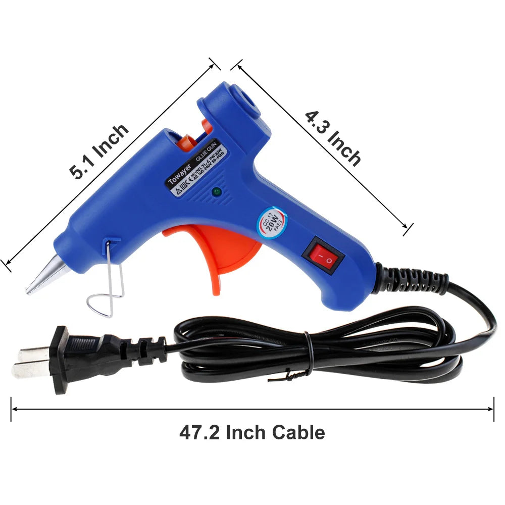 20W Hot Melt Glue Gun with Glue Sticks Industrial Mini Guns Thermo Electric Heat Temperature Tool with 7*100MM Sticks