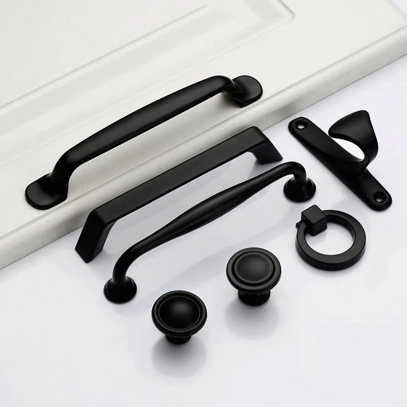 Black Handles for Furniture Cabinet Knobs and Kitchen Drawer Pulls Cupboard  Aluminium Alloy