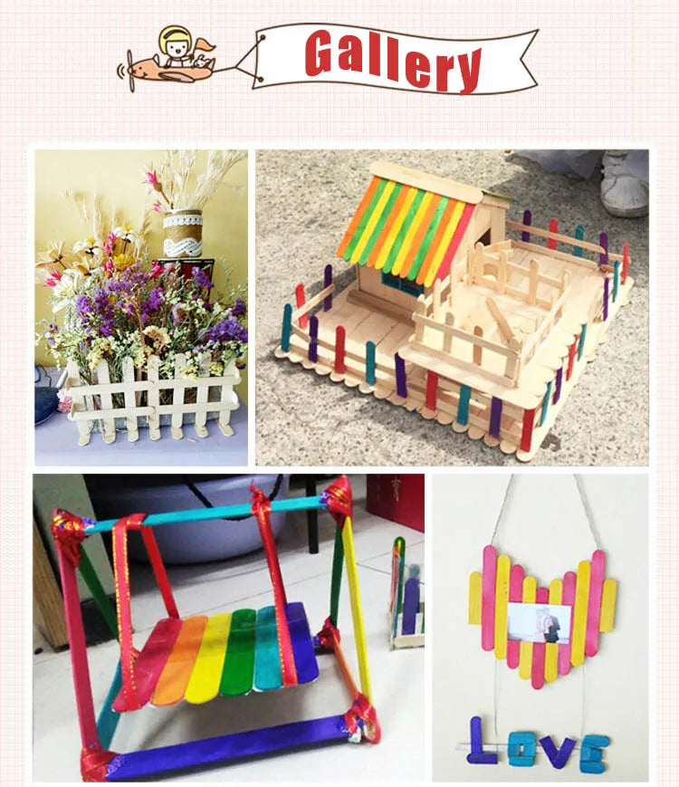 50Pcs Wooden Popsicle Sticks Natural Wood Ice Cream Sticks Creative Kids puzzle DIY Hand Crafts Building Blocks Accessories