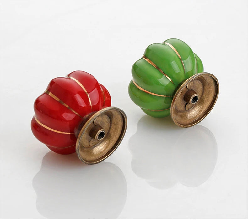 NAIERDI 40mm Pumpkin Ceramic Handles Drawer Knobs Cupboard Door Handles Single Hole Cabinet Handles with screws Furniture Handle