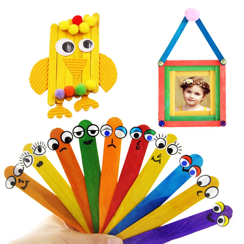 50Pcs Wooden Popsicle Sticks Natural Wood Ice Cream Sticks Creative Kids puzzle DIY Hand Crafts Building Blocks Accessories