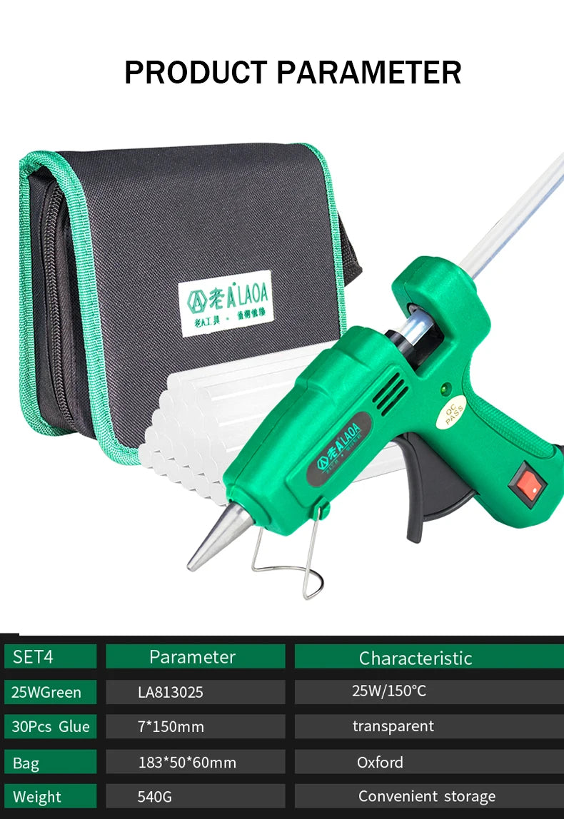 LAOA 25W Hot Melt Glue Gun with 7MM Glue Sticks Mini Industrial Thermo Electric Heat Gun Temperature Crafts Repair DIY Tool