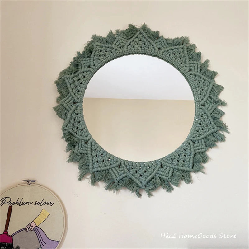 Bohemia Macrame Handmade Makeup Decorative Mirror Wall Tapestry For Bedroom Livingroom Bathroom Home Decor  Shower Round Mirrors