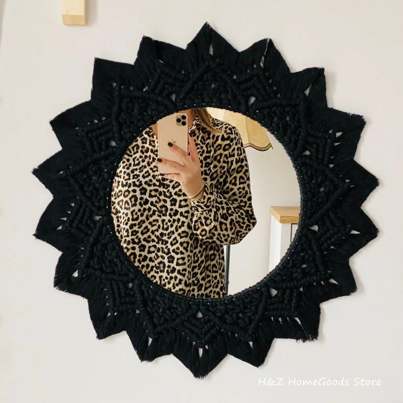 Bohemia Macrame Handmade Makeup Decorative Mirror Wall Tapestry For Bedroom Livingroom Bathroom Home Decor  Shower Round Mirrors