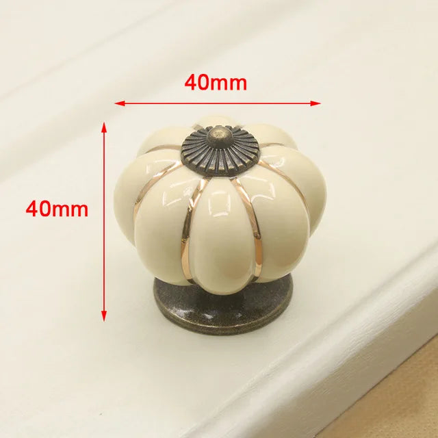 NAIERDI 40mm Pumpkin Ceramic Handles Drawer Knobs Cupboard Door Handles Single Hole Cabinet Handles with screws Furniture Handle