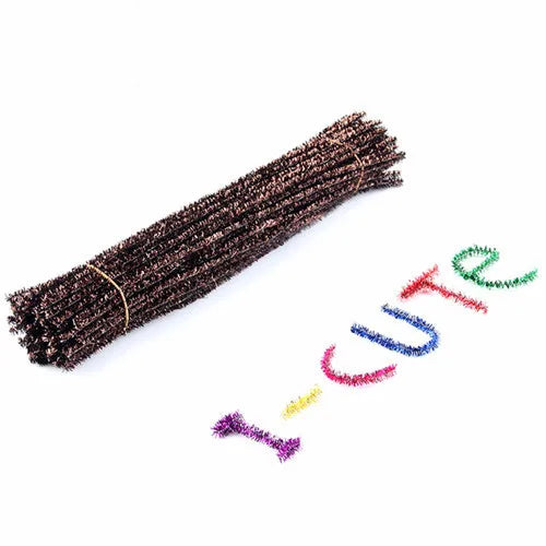 100pcs Glitter Chenille Stems Pipe Cleaners Plush Tinsel Stems Wired Sticks Kids Educational DIY Craft Supplies Toys Crafting