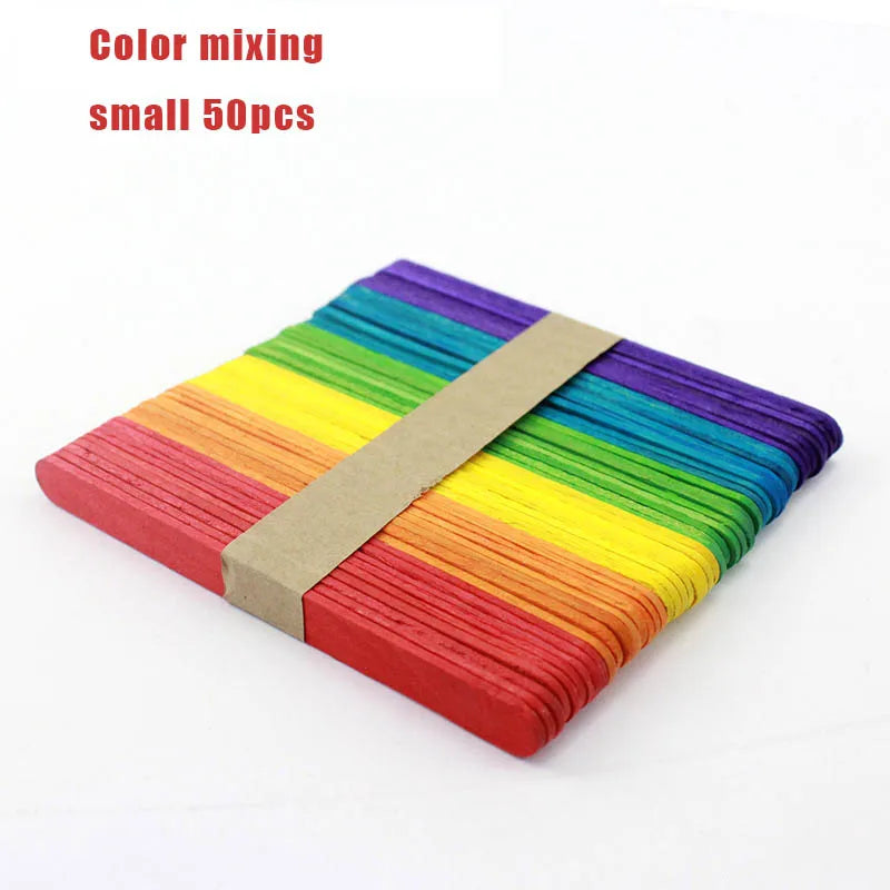 50Pcs Wooden Popsicle Sticks Natural Wood Ice Cream Sticks Creative Kids puzzle DIY Hand Crafts Building Blocks Accessories