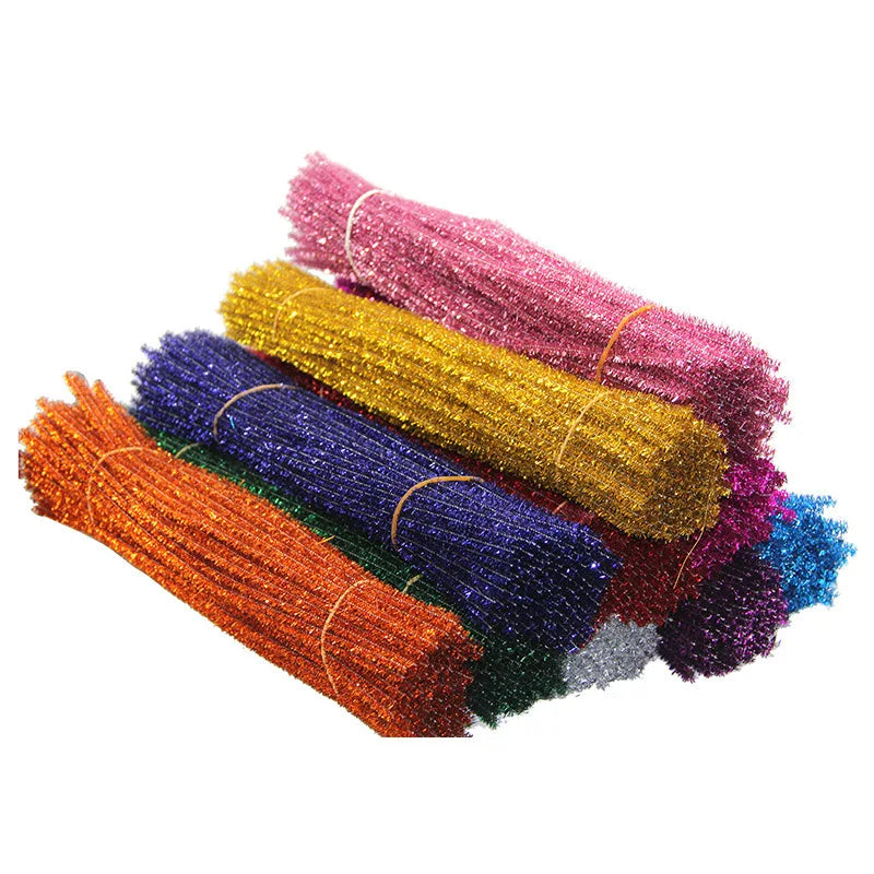 100pcs Glitter Chenille Stems Pipe Cleaners Plush Tinsel Stems Wired Sticks Kids Educational DIY Craft Supplies Toys Crafting