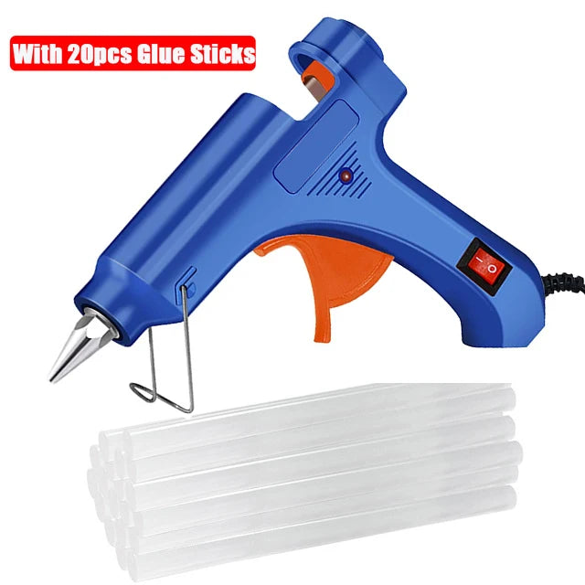 20W Hot Melt Glue Gun with Glue Sticks Industrial Mini Guns Thermo Electric Heat Temperature Tool with 7*100MM Sticks