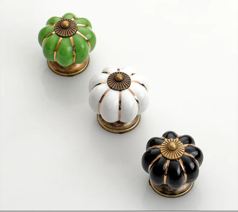 NAIERDI 40mm Pumpkin Ceramic Handles Drawer Knobs Cupboard Door Handles Single Hole Cabinet Handles with screws Furniture Handle