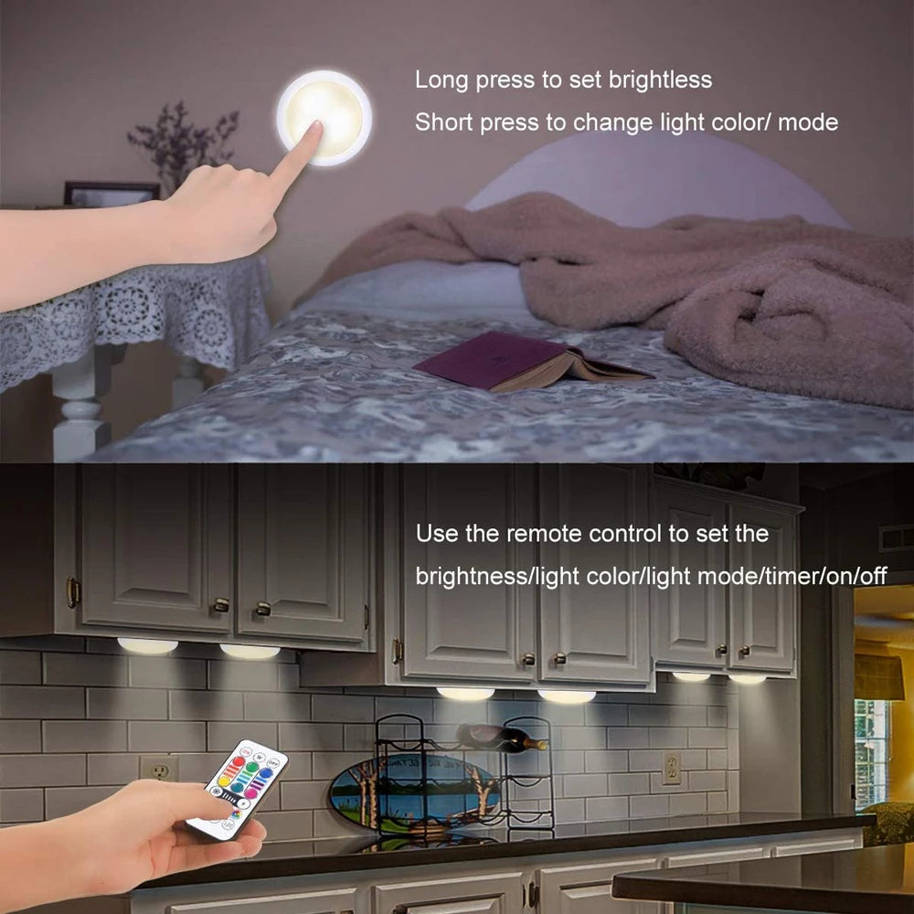 USB Rechargable RGBW LED Cabinet Light Puck Lamp 16 Colors Timmer Remote Under Shelf Kitchen Counter Lighting