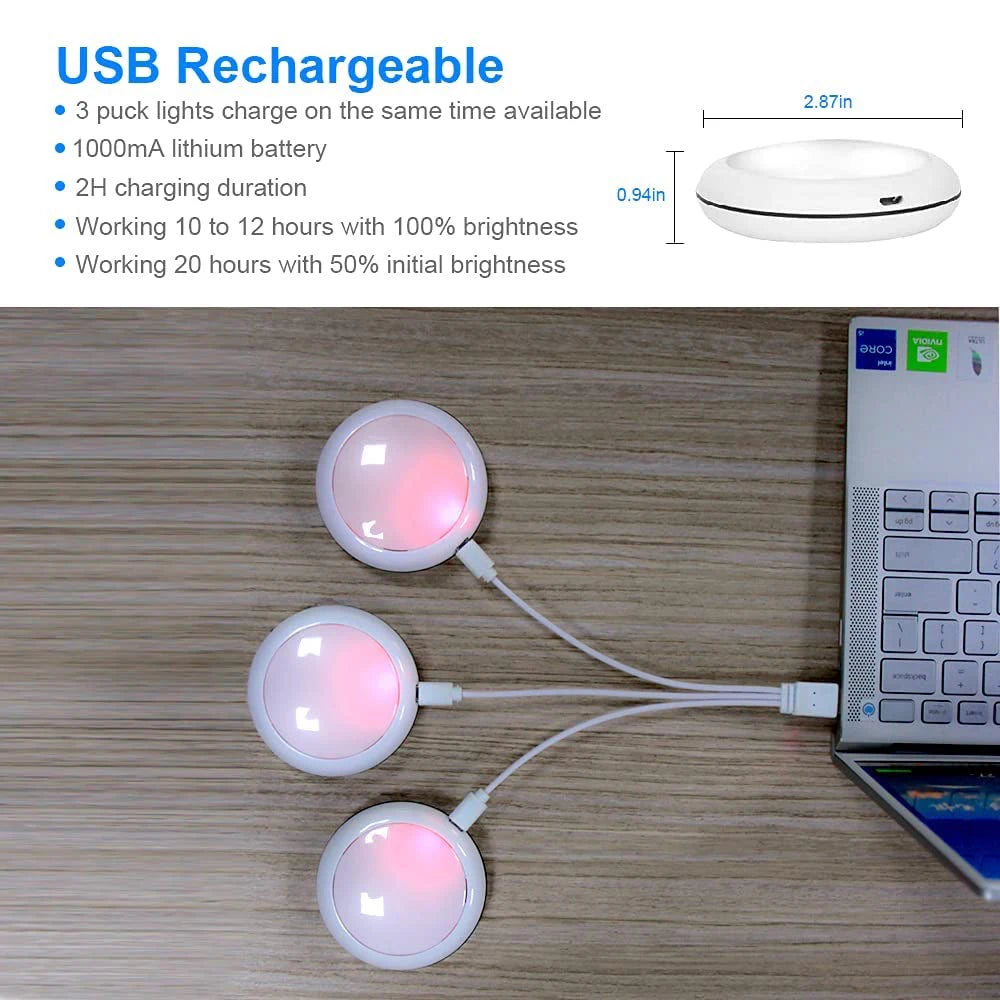 USB Rechargable RGBW LED Cabinet Light Puck Lamp 16 Colors Timmer Remote Under Shelf Kitchen Counter Lighting