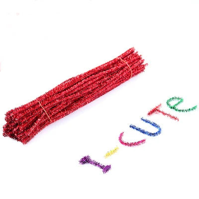 100pcs Glitter Chenille Stems Pipe Cleaners Plush Tinsel Stems Wired Sticks Kids Educational DIY Craft Supplies Toys Crafting