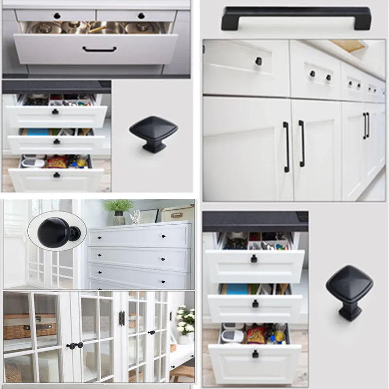 Black Handles for Furniture Cabinet Knobs and Kitchen Drawer Pulls Cupboard  Aluminium Alloy