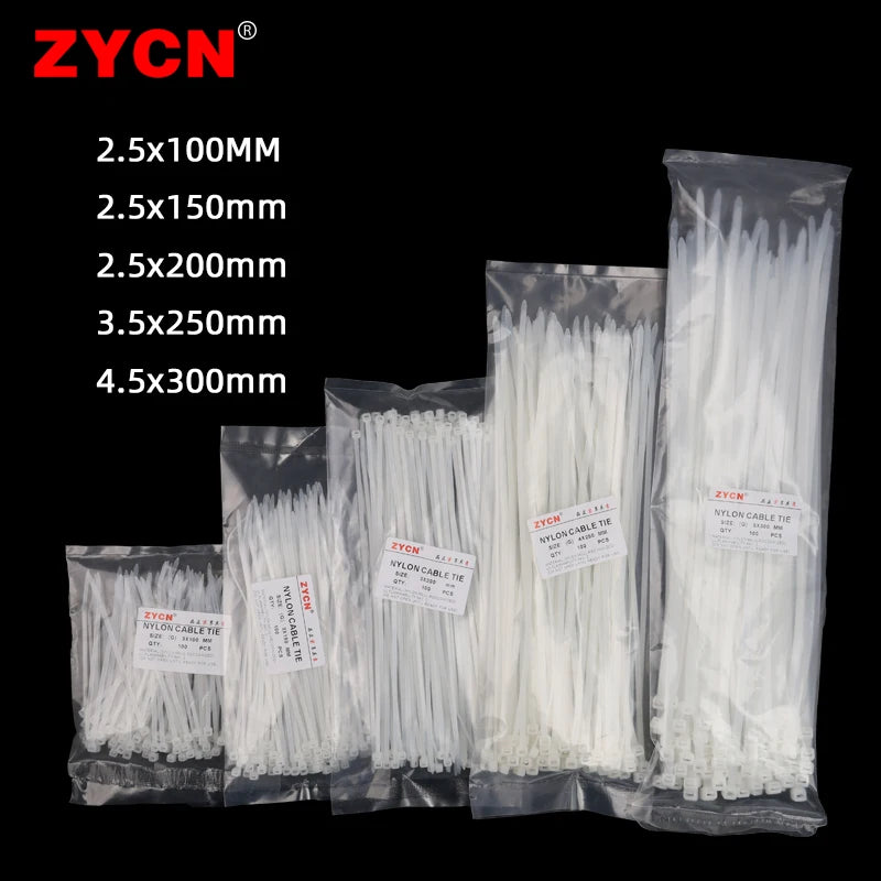 500pcs Self-Locking Nylon Cable Ties 2.5*100/150/200 3.5*250 4.5*300 Plastic Zip Loop Wire 4-6-8-10-12inch Wrap Fixed Binding