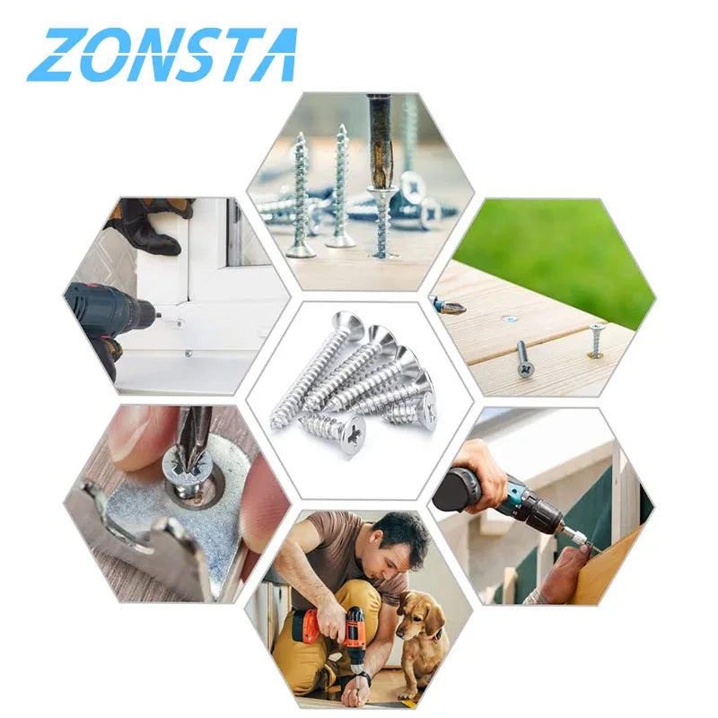 M2 M3 M4 460Pcs Countersunk Flat Head Tapping Screws Set 304 stainless steel Small Cross Recessed Wood screw Assortment kit