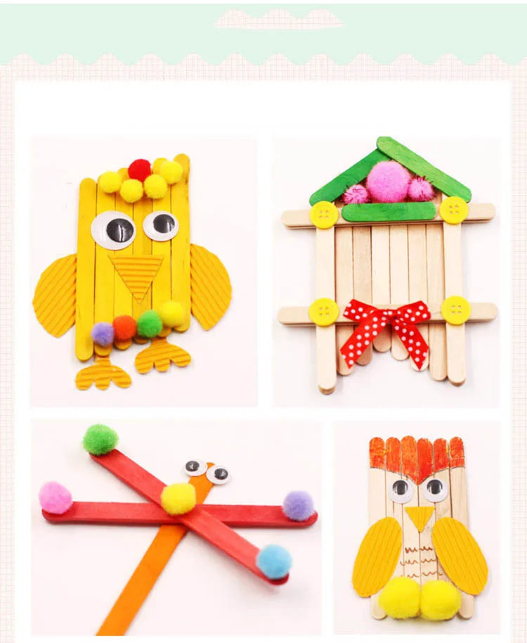 50Pcs Wooden Popsicle Sticks Natural Wood Ice Cream Sticks Creative Kids puzzle DIY Hand Crafts Building Blocks Accessories