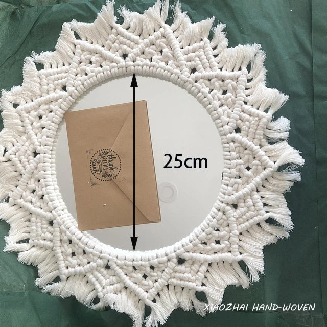 Bohemia Macrame Handmade Makeup Decorative Mirror Wall Tapestry For Bedroom Livingroom Bathroom Home Decor  Shower Round Mirrors