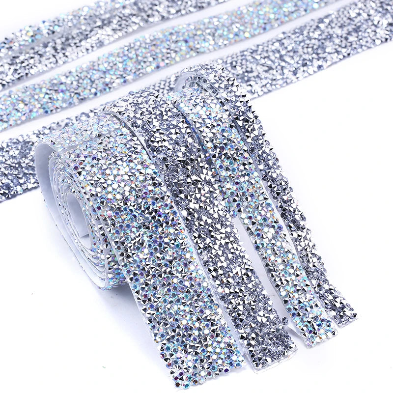 10mm-30mm Rhinestone Ribbons Self-Adhesive Trim Gift Handmade Rhinestone Stickers Applicator Ribbon With Rhinestones Appliques