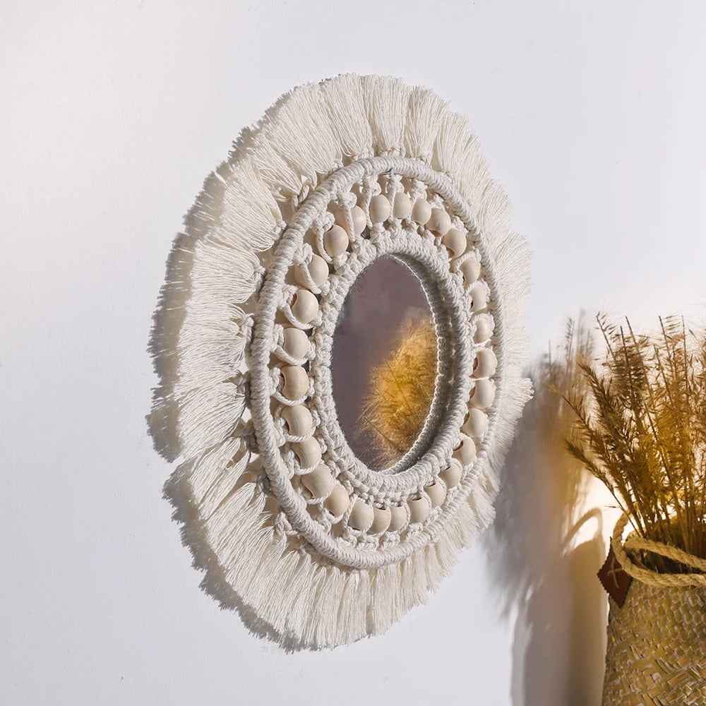 Macrame Decorative Wall Mirror  Boho Home Decor Makeup Aesthetic Mirrors Living Room Bedroom Christmas Wedding Decoration Gift