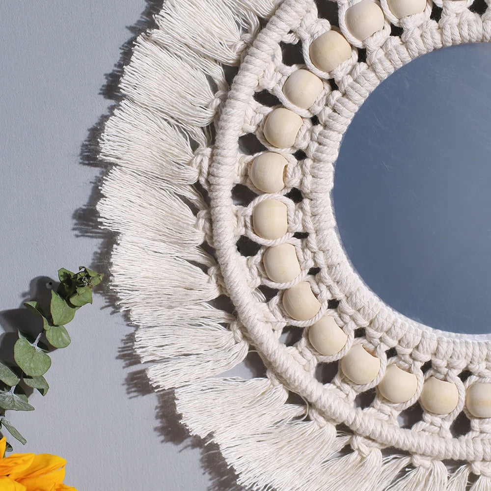 Macrame Decorative Wall Mirror  Boho Home Decor Makeup Aesthetic Mirrors Living Room Bedroom Christmas Wedding Decoration Gift