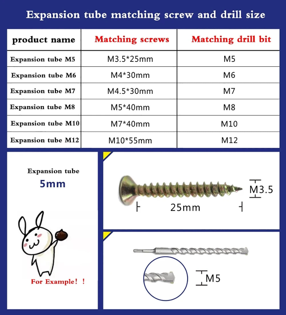 Yiqianyuan M8 Wall Plastic Wall Anchor Bolts Expansion Pipe Column Concrete Wall Plug Frame Fixings Tube Yellow