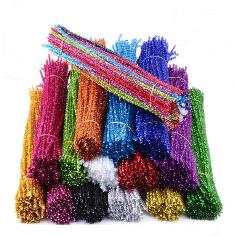 100pcs Glitter Chenille Stems Pipe Cleaners Plush Tinsel Stems Wired Sticks Kids Educational DIY Craft Supplies Toys Crafting