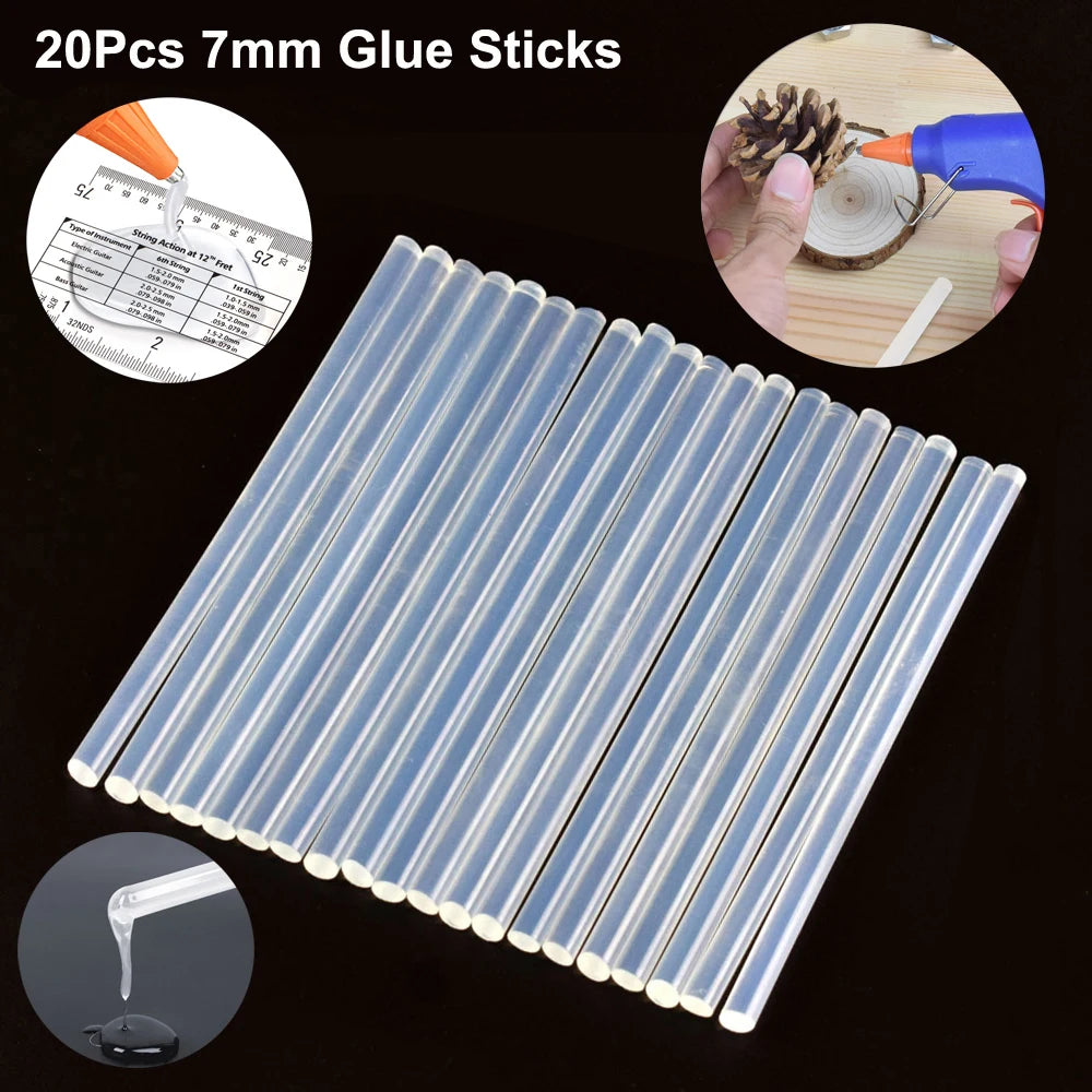 NEWACALOX 20W 220V Hot Melt Glue Gun with 20Pcs 7mm Glue Sticks Industrial Mini Guns Thermo Gluegun Heat Temperature Tool
