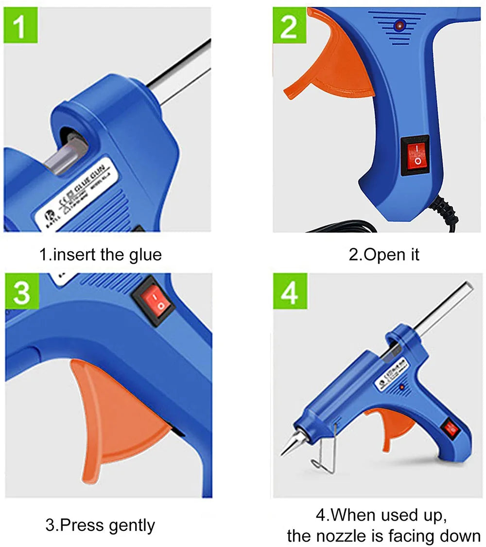 20W Hot Melt Glue Gun with Glue Sticks Industrial Mini Guns Thermo Electric Heat Temperature Tool with 7*100MM Sticks