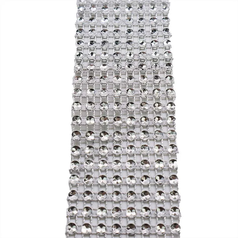 2yards 4cm Bling Diamond mesh Wrap ribbon silver Rhinestone Mesh Roll Home Party Decoration Crystal Tape Handmade Craft