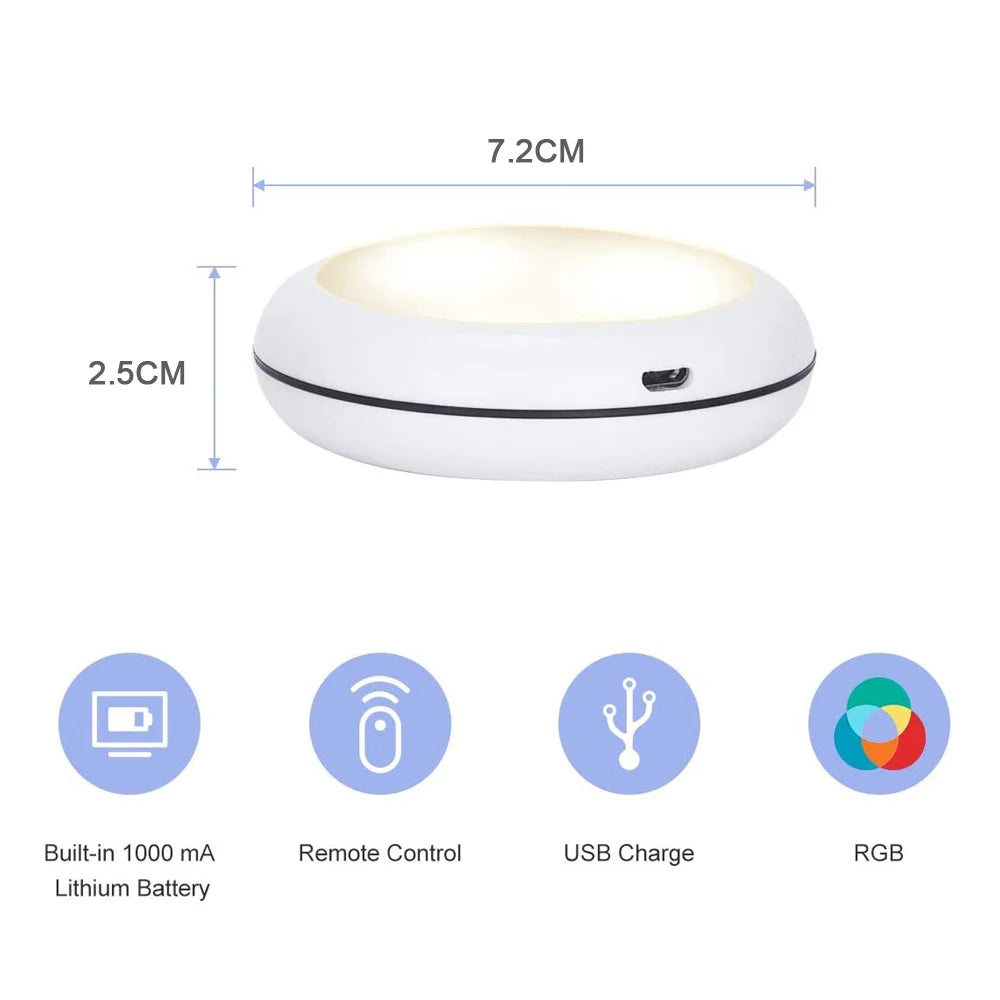 USB Rechargable RGBW LED Cabinet Light Puck Lamp 16 Colors Timmer Remote Under Shelf Kitchen Counter Lighting