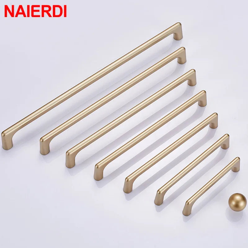 NAIERDI Solid Zinc Alloy Gold Cabinet Handles for Furniture Drawer Knobs Cabinet Pulls Decorative Home Decor Hardware