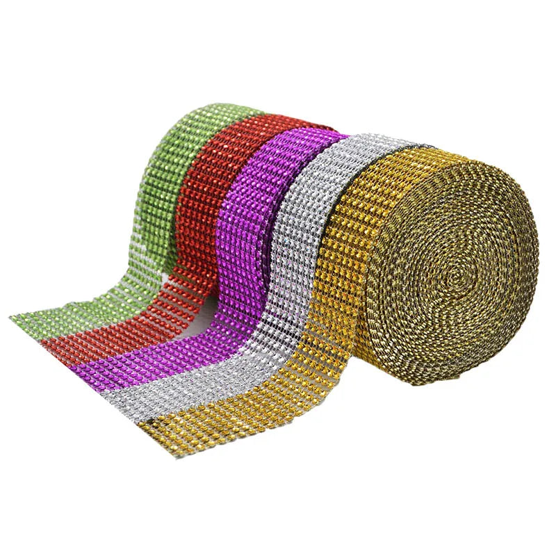 2yards 4cm Bling Diamond mesh Wrap ribbon silver Rhinestone Mesh Roll Home Party Decoration Crystal Tape Handmade Craft
