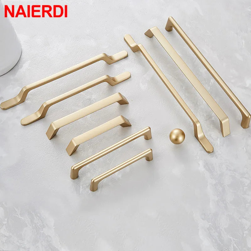 NAIERDI Solid Zinc Alloy Gold Cabinet Handles for Furniture Drawer Knobs Cabinet Pulls Decorative Home Decor Hardware