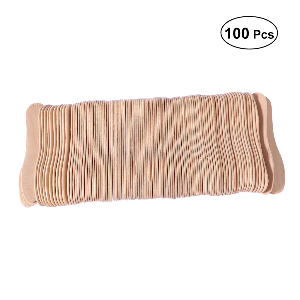 100pcs /set Healthy Nontoxic Smooth Natural Wooden Compostable Honey Sugar Scrub Yogurt Pudding Ice Cream Stick Tasting Spoon
