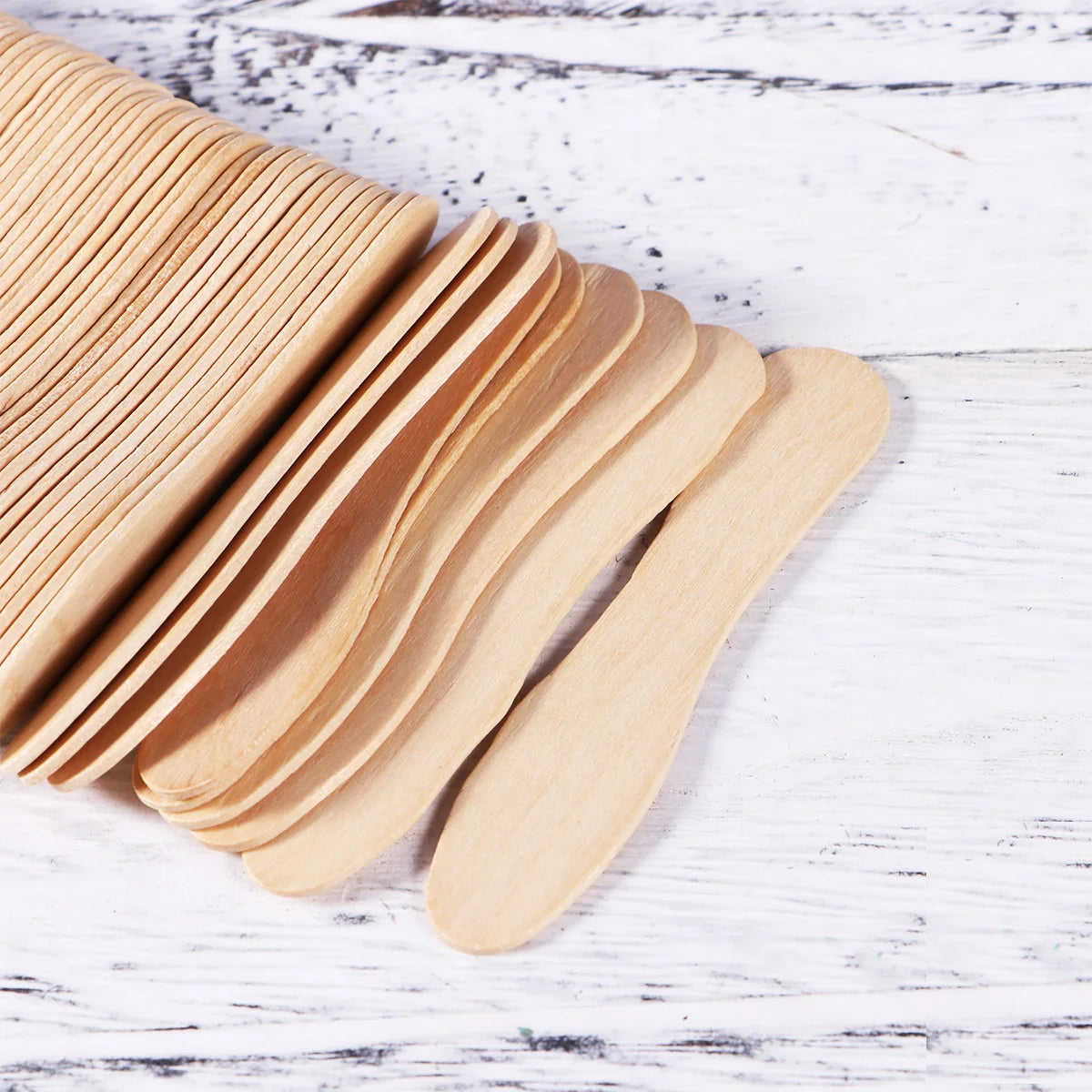 100pcs /set Healthy Nontoxic Smooth Natural Wooden Compostable Honey Sugar Scrub Yogurt Pudding Ice Cream Stick Tasting Spoon