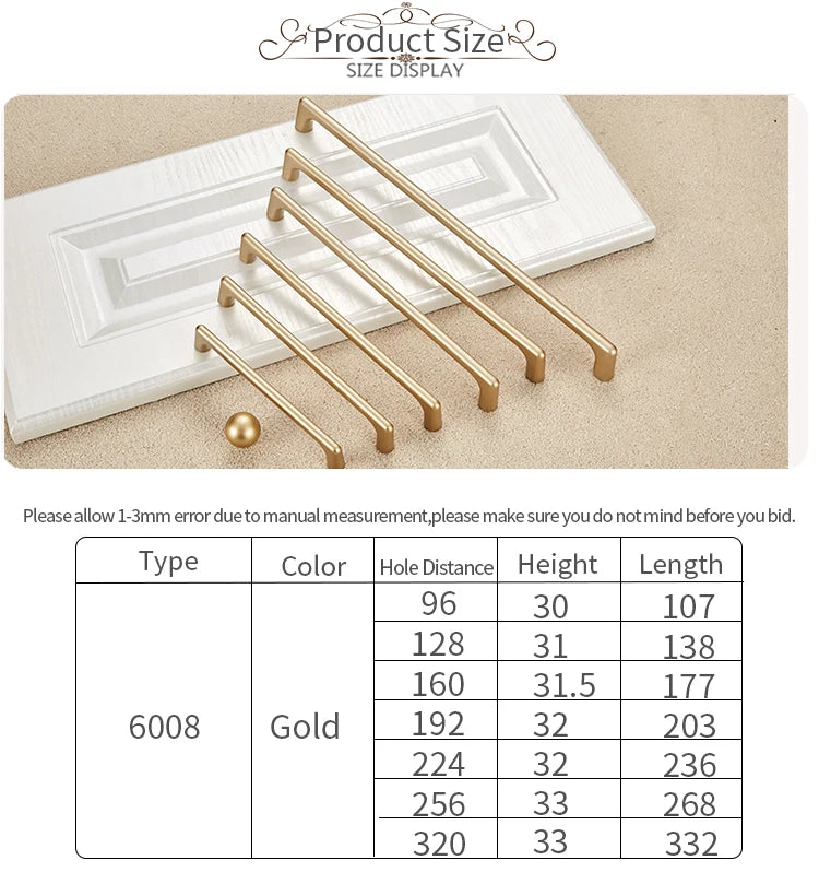 NAIERDI Solid Zinc Alloy Gold Cabinet Handles for Furniture Drawer Knobs Cabinet Pulls Decorative Home Decor Hardware