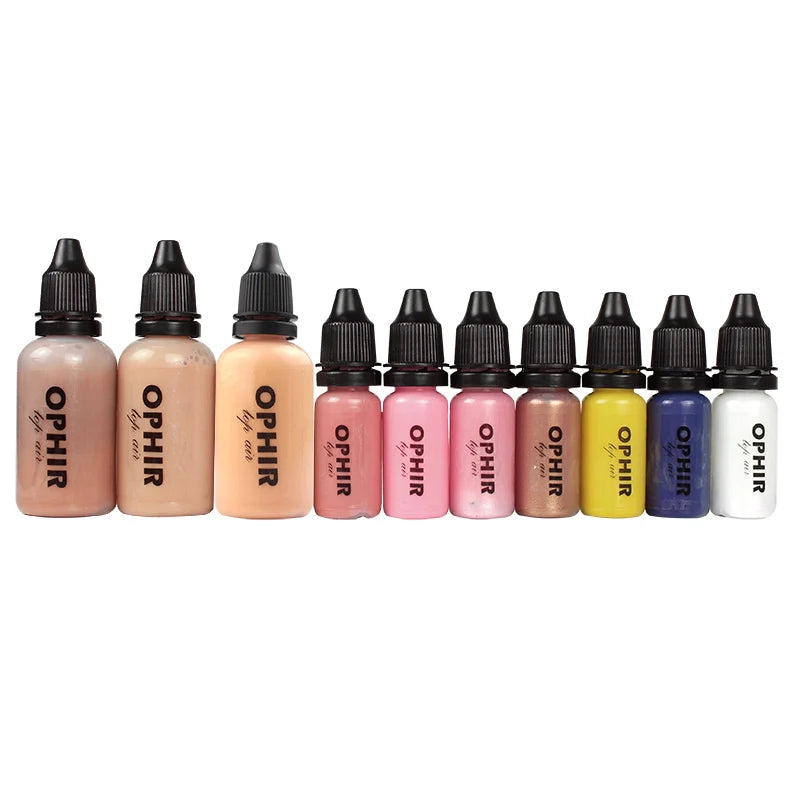 OPHIR 10 Bottles Airbrush Makeup Inks Set with 3 Colors Air Foundation 2x Air Blush 5x Air Eyeshadow for Face Paint Makeup Salon