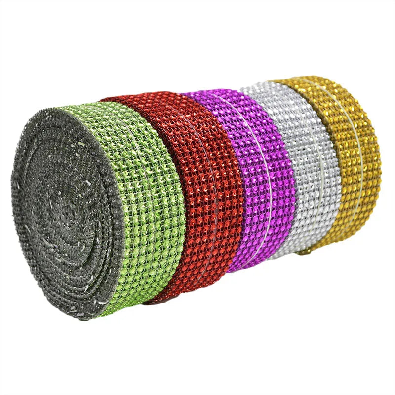 2yards 4cm Bling Diamond mesh Wrap ribbon silver Rhinestone Mesh Roll Home Party Decoration Crystal Tape Handmade Craft